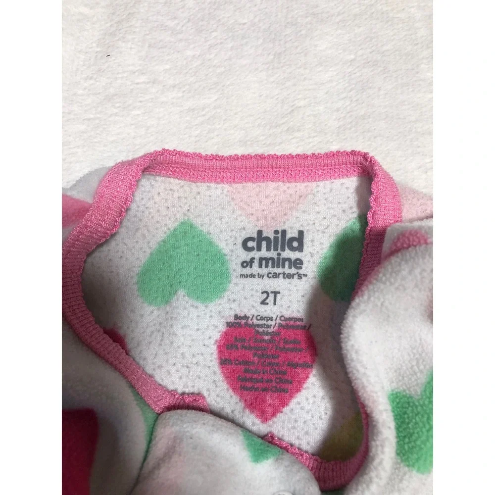5/$25 Carter's Footed Sleeper Toddler 2T White Heart Print Fleece Zip Up Pajamas